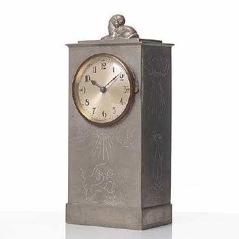 A Pewter Table Clock, Svenskt Tenn, Sweden 1925 by 
																			Nils Fougstedt