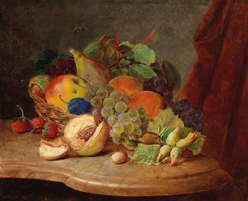 Still life with basket of fruit and bee by 
																			Ferdinand Kuss