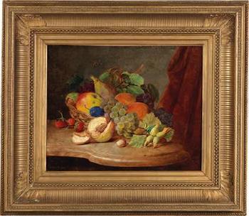 Still life with basket of fruit and bee by 
																			Ferdinand Kuss