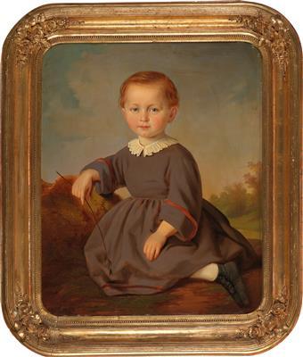 Portrait of a child set in a landscape by 
																			Carl Teibler