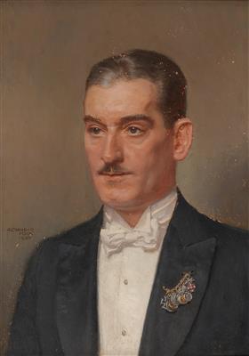 Portrait of a gentleman with miniature chain of medals by 
																			Alexander Pock