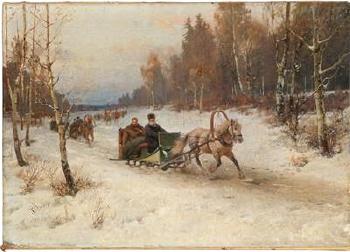 Sleigh ride in winter by 
																			Rudolf Frentz