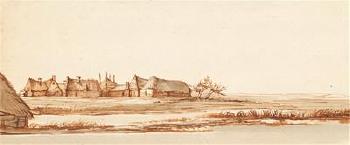 A polder landscape with straw thatched houses by 
																	Anthonie Erkelens