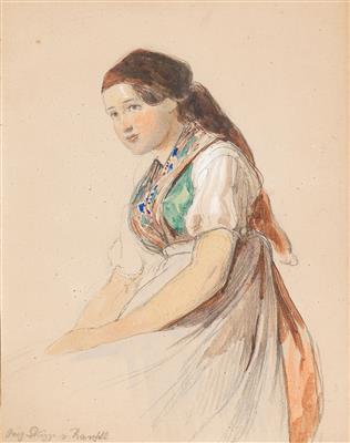 A peasant woman in a coloured fichu by 
																			Johann Matthias Ranftl