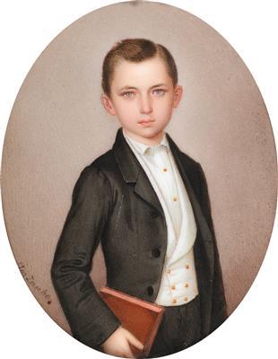 A portrait of a young gentleman with parted hair by 
																			Josef Zasche