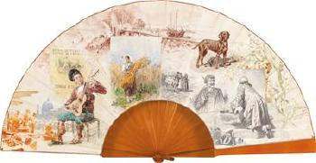 A painted fan leaf by 
																	Theodor J Ethofer