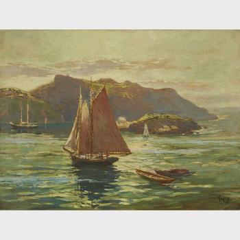 Sailboats and Rocky Shoreline by 
																			Robert Ford Gagen