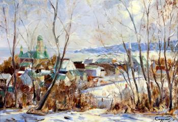 Gloucester Harbor in winter, from Portuguese Hill by 
																			John S Caggiano