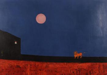 Moonlit evening with lion and nude by 
																			 Poucette
