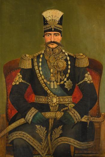 A portrait of Nasir al-Din Shah by 
																	Mohammad Hassan Afshar