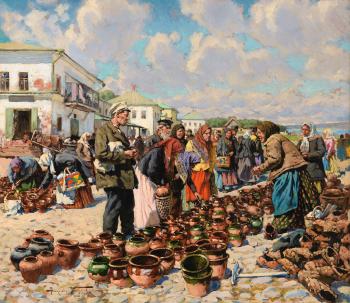 Market Scene by 
																	Alexander W Makowski