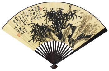 Bamboo and calligraphy by 
																	 Zhong Yingnan