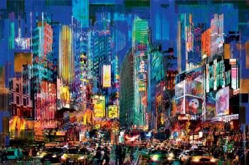 Time Square between sunset and dawn by 
																	Yves Bady