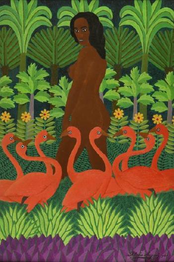 Femme et flamants roses dans la jungle by 
																	Philippe-Auguste Salnave