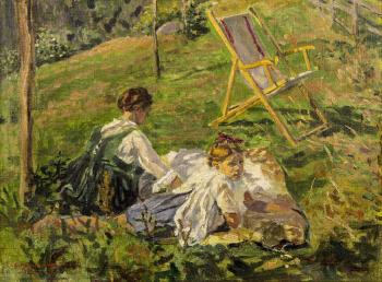 Untitled - Girls and lawn chair by 
																	Fritz Jacobowitz