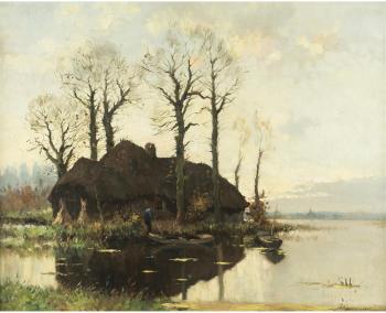 Cottage by the Water's Edge by 
																			Johan Hendrik Kaemmerer