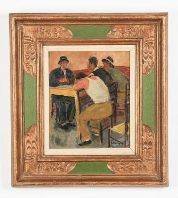 Men conversing at a table by 
																			Giuseppe Malagodi