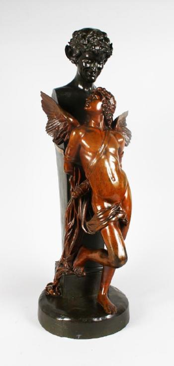 Classical winged figure standing before a column by 
																			Felix Sanzel
