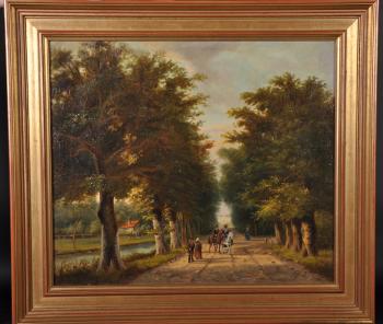A tree lined avenue, with elegant figures on horseback by 
																			Albert Jacob Sap van Drenth