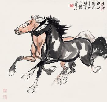Two horses by 
																	 Yin Shoushi