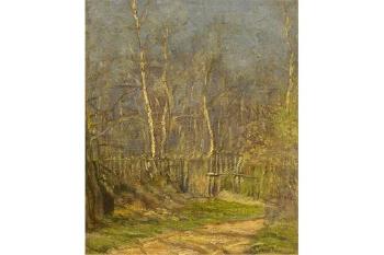 A woodland track in spring by 
																	John Henry Twachtman