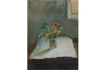 Still life with vase of flowers by 
																	Anthony Eyton