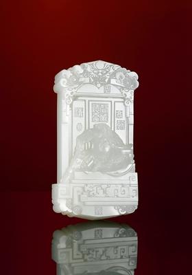 A white jade plaque with Guan Yu pattern by 
																	 Cui Lei