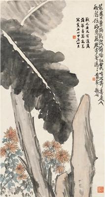 Chrysanthemum, plantain and rock by 
																	 Gao Yong