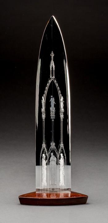 Steuben Clear and Frosted Glass Cathedral Obelisk by 
																			George Thompson