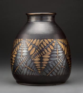 Jean Luce Black and Gilt Glazed Stoneware Fern Vase by 
																			Jean Luce