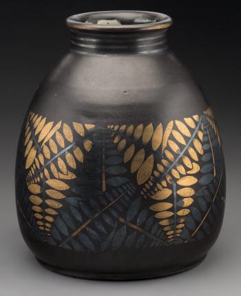 Jean Luce Black and Gilt Glazed Stoneware Fern Vase by 
																			Jean Luce