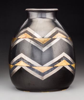 Jean Luce Black and Gilt Glazed Stoneware Chevrons Vase by 
																			Jean Luce