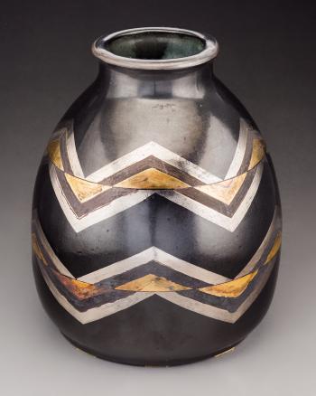 Jean Luce Black and Gilt Glazed Stoneware Chevrons Vase by 
																			Jean Luce