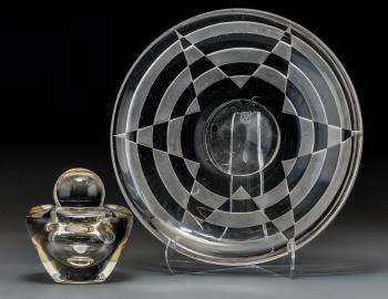 Jean Luce Glass Plate And Leerdam Clear Glass Lidded Vase by 
																			Jean Luce