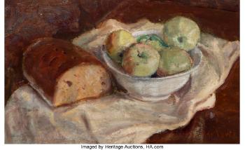 Still Life with Bread and a Bowl of Apples by 
																			Jaroslav Jares