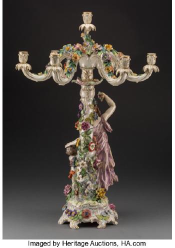 A Large Carl Thieme Dresden Porcelain Figural Seven-Light Candelabra, Potschappel, Germany by 
																			Carl Thieme