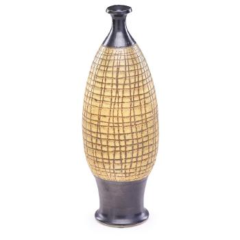 Tall bottle-shaped vase with cross-hatch pattern by 
																			Antonio Prieto