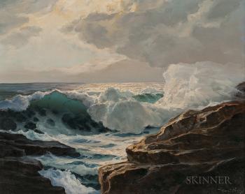 Waves Crashing on a Rocky Shore by 
																			William Columbus Ehrig