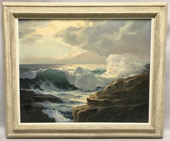 Waves Crashing on a Rocky Shore by 
																			William Columbus Ehrig