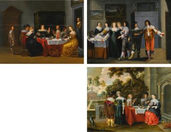 Three Scenes of Elegant Company by 
																	Christoffel Jacobsz van der Lamen