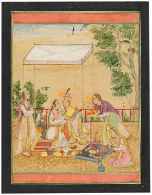 Nasta'liq Calligraphy and A Safavid Prince Smelling A Flower by 
																	Ali Quli Jabbadar
