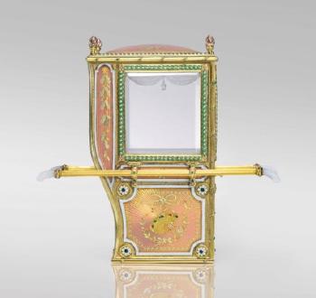 An Exceptional and Rare Miniature Model of a Sedan Chair by 
																	 House of Faberge