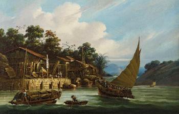 Tanka Boats and Ferry Off a Quayside by 
																	 Lam Qua