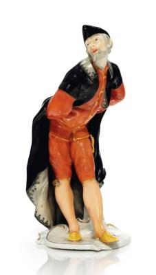 A Nymphenburg Commedia Dell'arte Figure of Pantalone; Modern Nymphenburg White-glazed Figure by 
																	Franz Anton Bustelli
