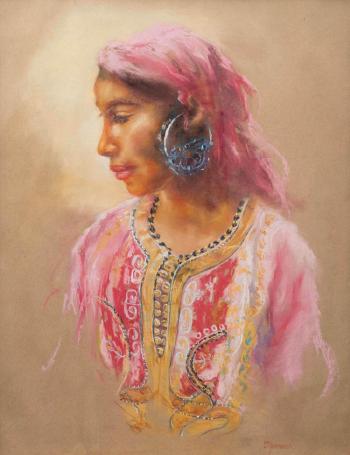 Jeune orientale de profil à la tunique brodée by 
																			Catherine Dammeron