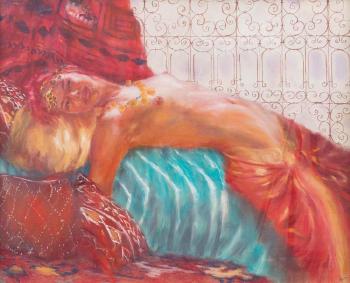 Femme allongée à la jupe rouge by 
																			Catherine Dammeron