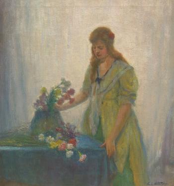 Woman arranging flowers by 
																			Charles Waltensperger