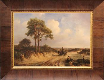 A horse drawn cart along a dusty road by 
																			Abraham van der Wayen Pieterszen