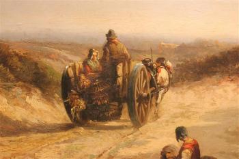 A horse drawn cart along a dusty road by 
																			Abraham van der Wayen Pieterszen