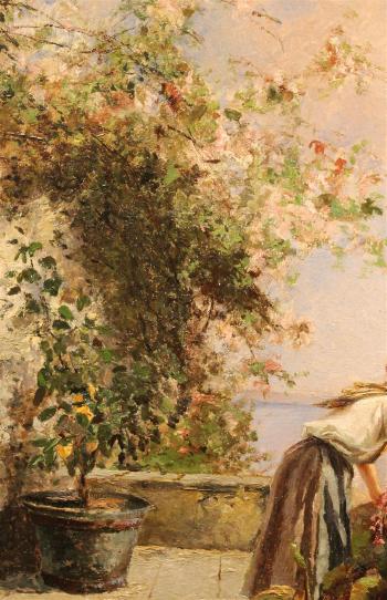 Young woman on a balcony by 
																			Leo von Littrow